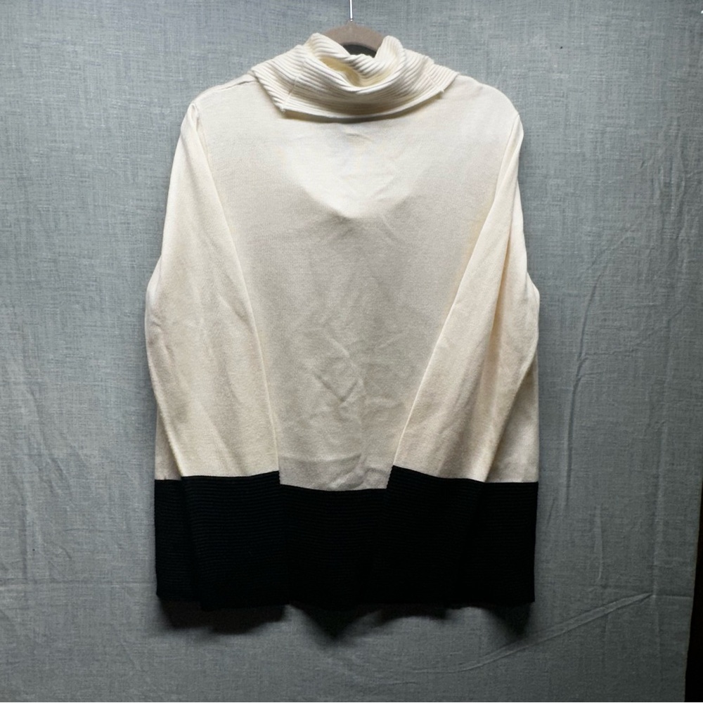 Calvin Klein XL Sweater Cowl Neck Colorblock Ivory Black Knit Pullover Top Women - Picture 8 of 13